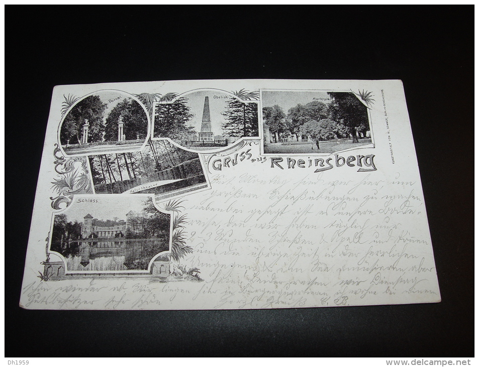 GRUSS AUS RHEINSBERG OBELISK MARKTPLATZ NATURTHEATER KUNSTANSTALT SOMMER BERLIN SCHONEBERG 1897 Nach GÖPPINGEN - Rheinsberg