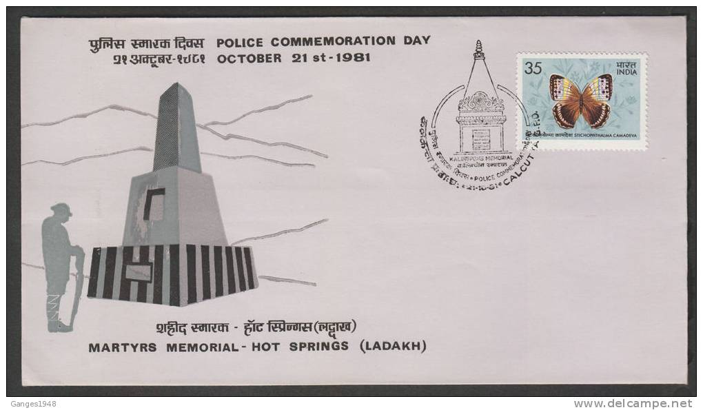 India 1981  POLICE MARTYRES MEMORIAL AT HOT SPRINGS LADDAKH  CALCUTTA  Special Cover # 34232 Indien Inde - Police - Gendarmerie