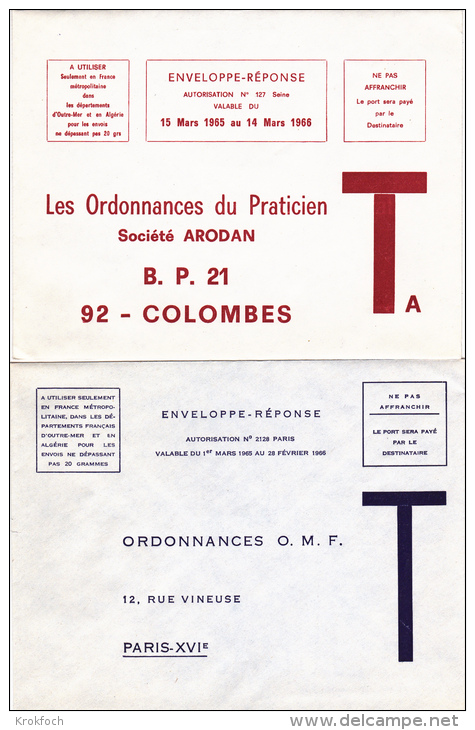 Ordonnances Médecin - 2 Enveloppes T 1966 - Santé - Cartes/Enveloppes Réponse T
