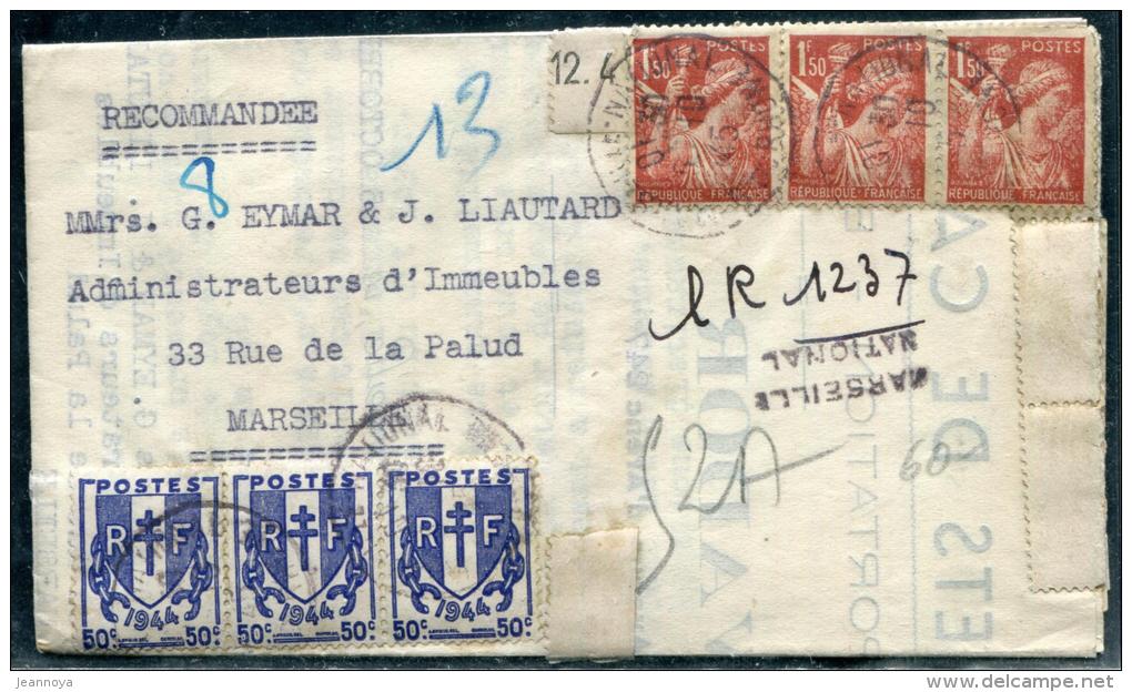 FRANCE - IRIS - N° 652 (3) + 673 (3) / LR PROVISOIRE DE MARSEILLE NATIONAL LE 5/10/1945, POUR MARSEILLE - TB - 1939-44 Iris