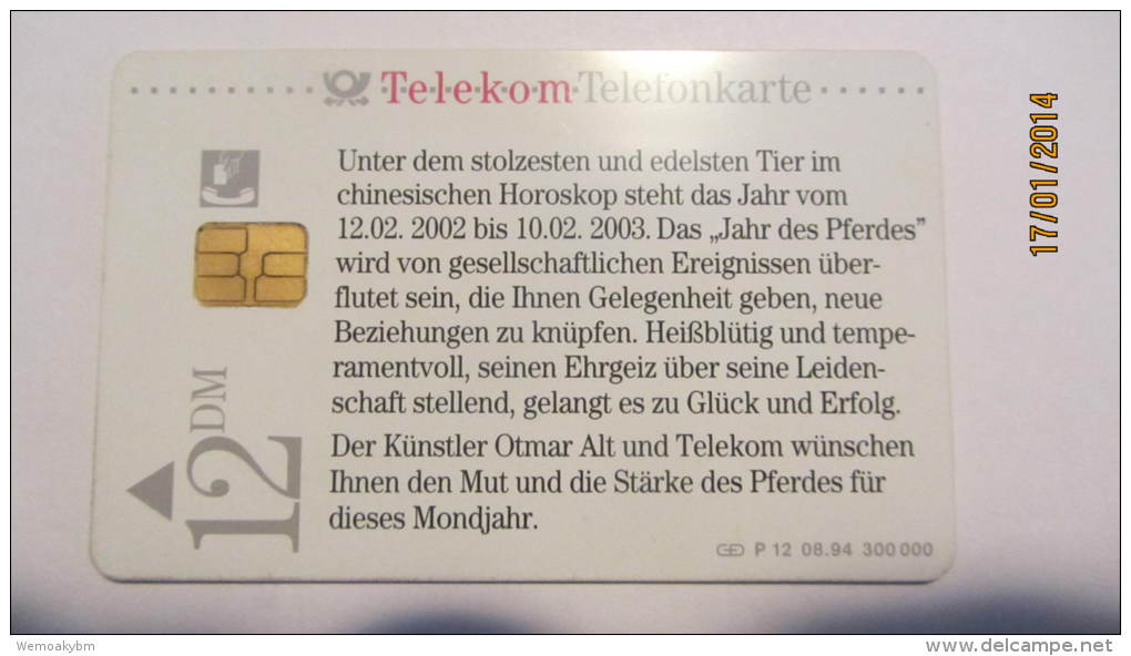 Telefonkarte Der Deutschen Telekom "Chinesisches Jahr Des Pferdes 12.02.2002 Bis 10.2.03" 12 DM, 08.94  Auflage: 300.000 - P & PD-Series: Schalterkarten Der Dt. Telekom