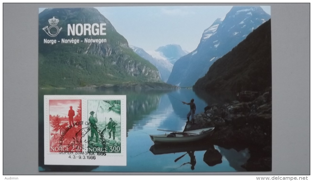 Norwegen 899/0 Yt 855/6 Maximumkarte MK/MC, SST SUPER STAMPEX 1986, Sportfischen - Maximum Cards & Covers