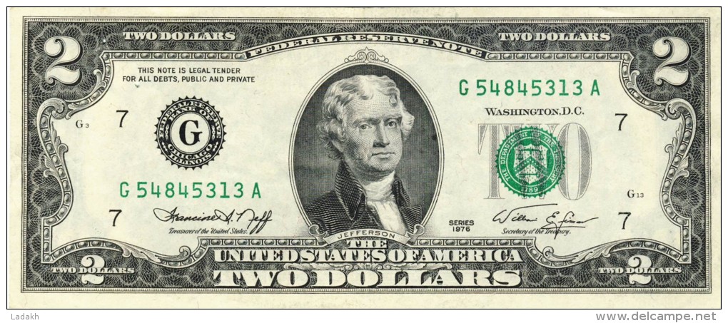 BILLET # ETATS -UNIS # FEDERAL RESERVE NOTE # 1976 # 2 DOLLARS # JEFFERSON # PICK 461 # CIRCULE # - Billets De La Federal Reserve (1928-...)