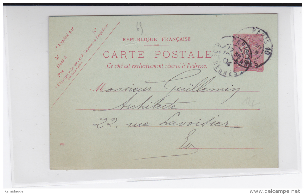 SEMEUSE - 1904 - CARTE ENTIER Avec REPIQUAGE PRIVE De PARIS - Postales  Transplantadas (antes 1995)