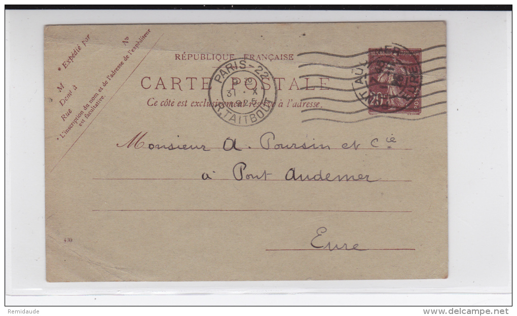 SEMEUSE - 1925 - CARTE ENTIER Avec REPIQUAGE PRIVE De LOUIS CIANI (LIBRAIRIE NUMISMATIQUE) à PARIS - Cartoline Postali Ristampe (ante 1955)