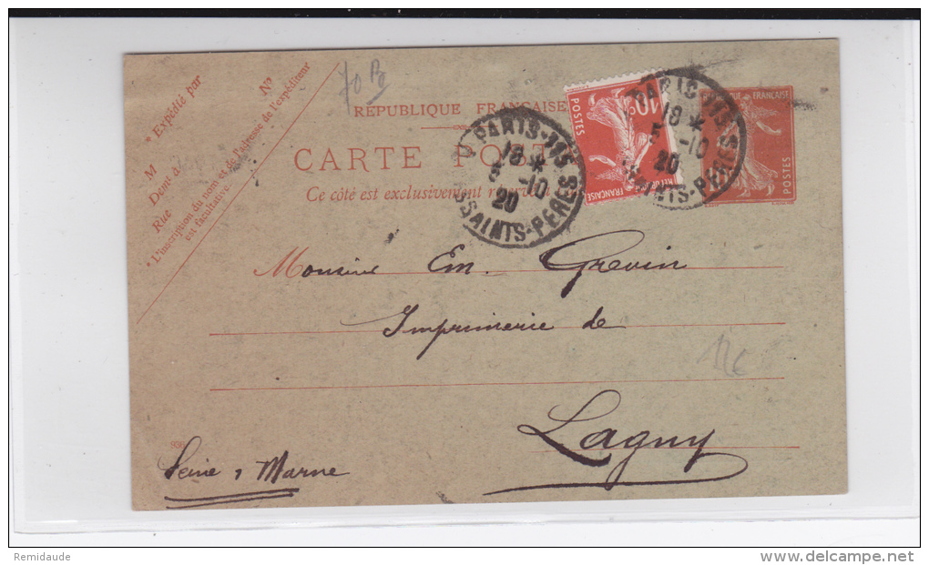 SEMEUSE - 1920 - CARTE ENTIER Avec REPIQUAGE PRIVE De BOURET (LIBRAIRIE ESPAGNOLE) à PARIS - Cartes Postales Repiquages (avant 1995)