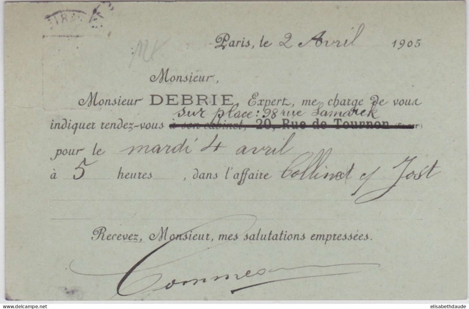 SEMEUSE - 1905 - CARTE ENTIER Avec REPIQUAGE PRIVE De DEBRIE EXPERT à PARIS - Bijgewerkte Postkaarten  (voor 1995)