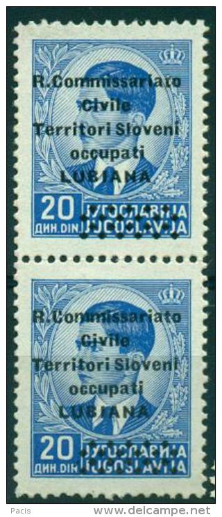 OCCUPAZIONI 1941 LUBIANA SOPRASTAMPATI 20 D AZZURRO  COPPIA  GOMMA ORIGINALE - Lubiana