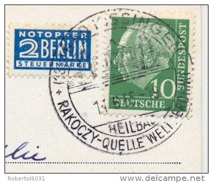 Germany BRD 1955 Picture Cancel Of Rakoczy Spring In Bad Kissingen On Picture Postcard - Termalismo