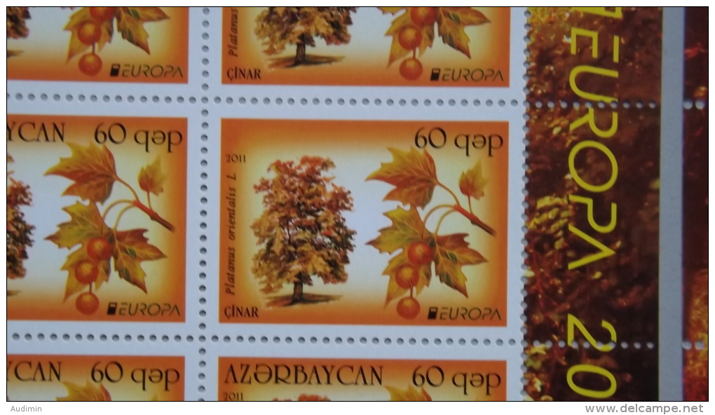 Aserbaidschan 841 AI ++/mnh, Kleinbogen/sheet In Feld 6 Ohne Landesbezeichnung, EUROPA/CEPT 2011, Wald - Azerbaïdjan