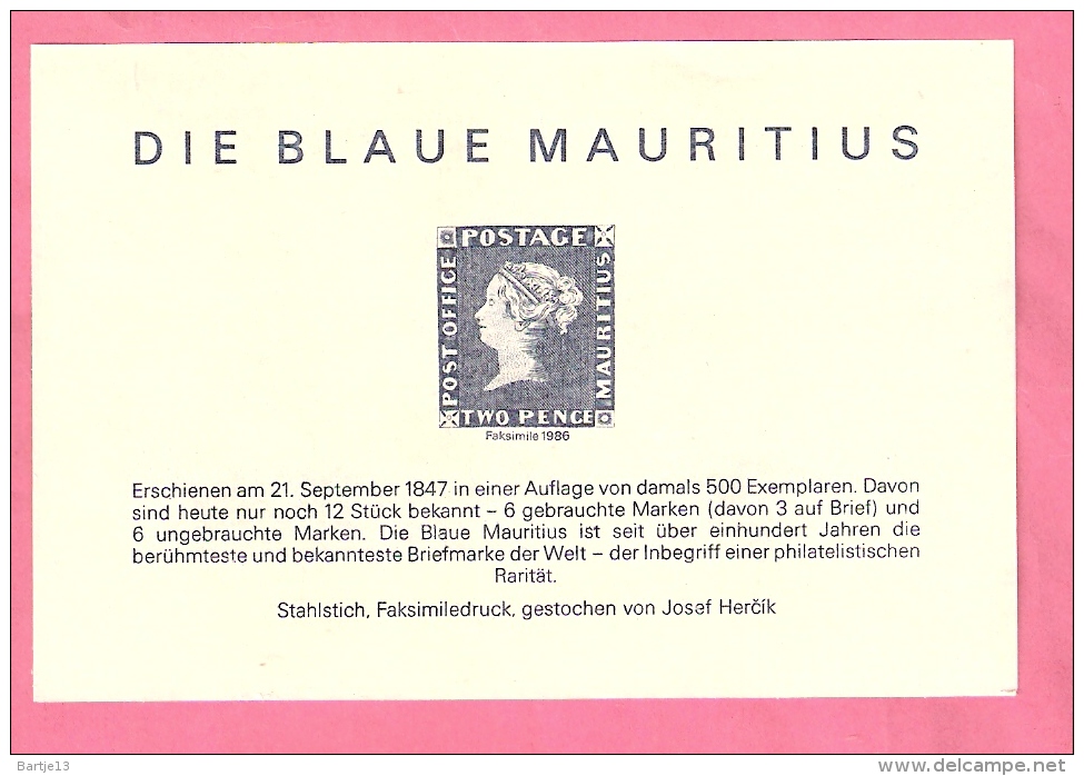 MAURITIUS BLOCK MET NACHDRUECK BLAUE MAURITIUS MNH NOT ORIGINAL - Erinnophilie