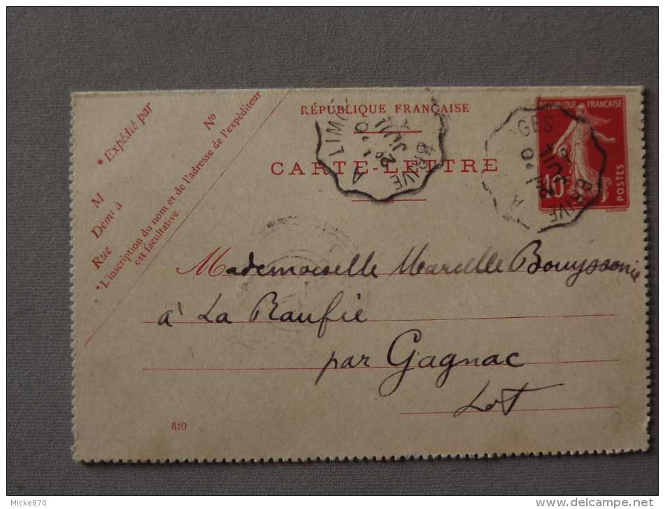 Entier Postal Carte Lettre Semeuse - Overprinter Postcards (before 1995)