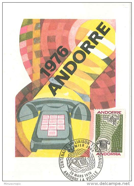 CM Andorre - 1976 - Centenaire De La Première Liaison Téléphonique - Maximum Cards