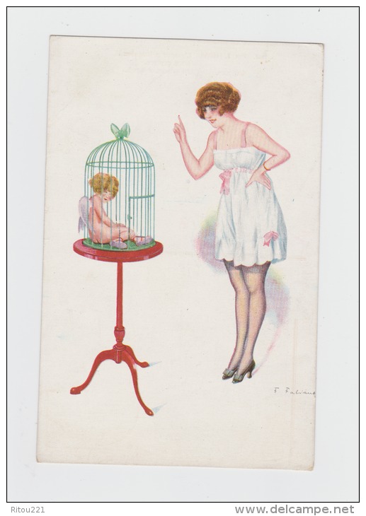 Illustrateur FABIANO - L´AMOUR PRISONNIER - Ange Bébé Angelot  Dans Une Cage Pin´up Nuisette - 1918 - N°2649 - Fabiano