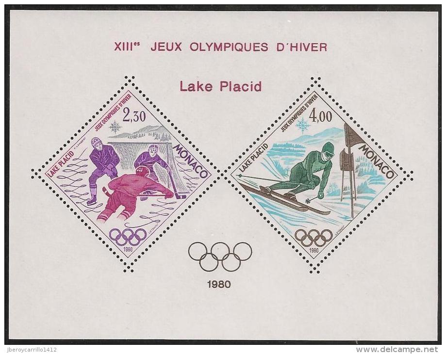 MONACO - 1980-TEMA " JUEGOS OLIMPICOS INVIERNO - LAKE PLACID".-BLOC SPECIAUX SUR PAPIER GOMMÉ LUXE -DENTELÉ - Hiver 1980: Lake Placid