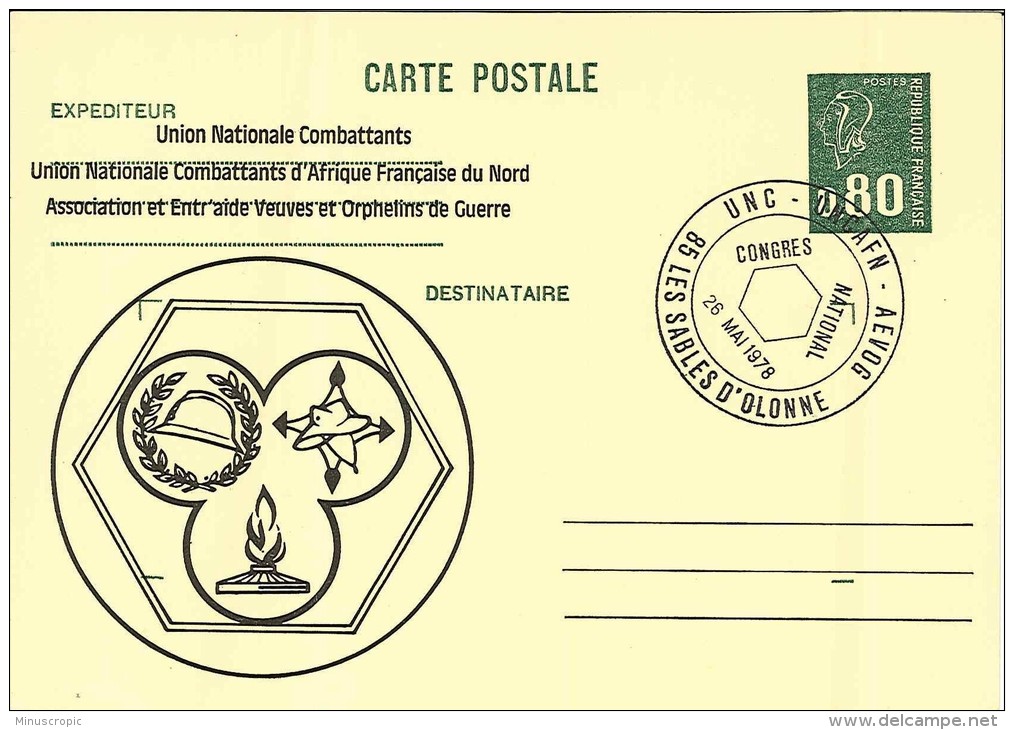 Union Nationale Combattants - UNC - UNCAFN - AEVOG - Les Sables  D'Olonne - 1978 - Overprinter Postcards (before 1995)