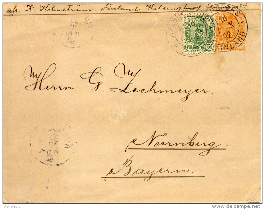 1892 Entier De Helsinki Vers Allemagne, Avec Timbre Complementaire. Voir 2 Scan - Interi Postali
