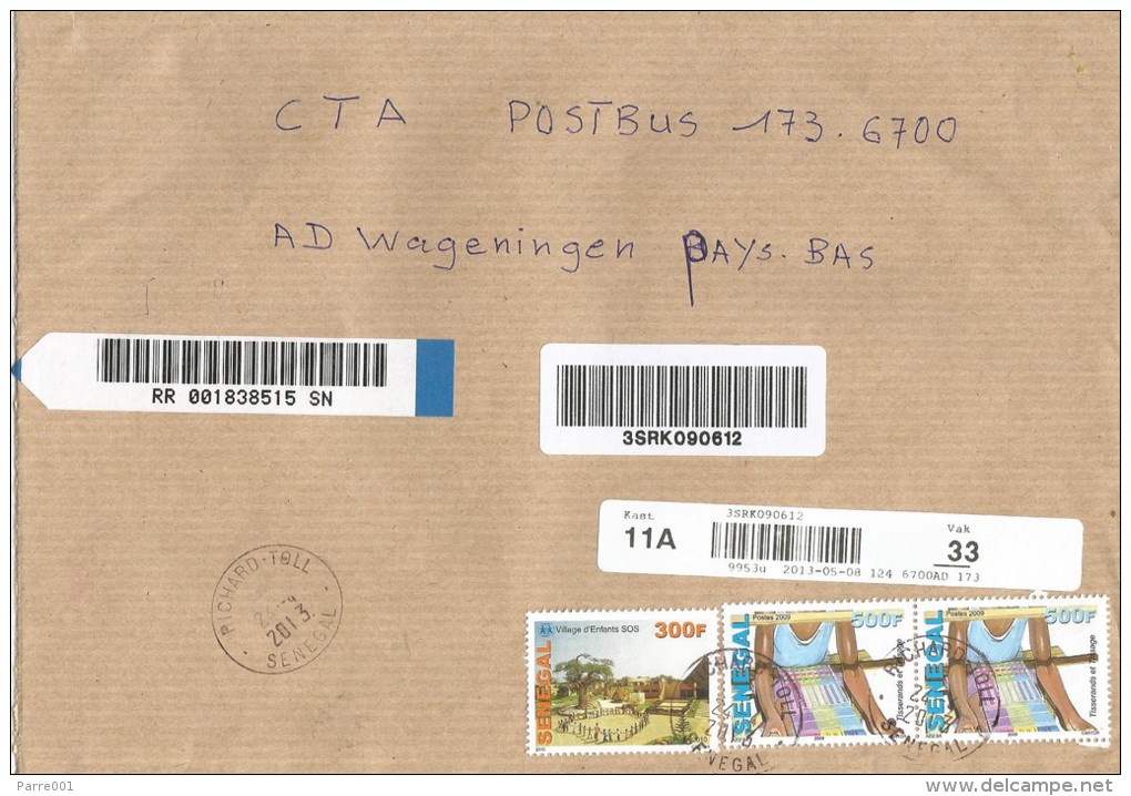 Senegal 2013 Richard Toll Weaving 500f SOS Children Village 300f Barcoded Registered Cover - Senegal (1960-...)