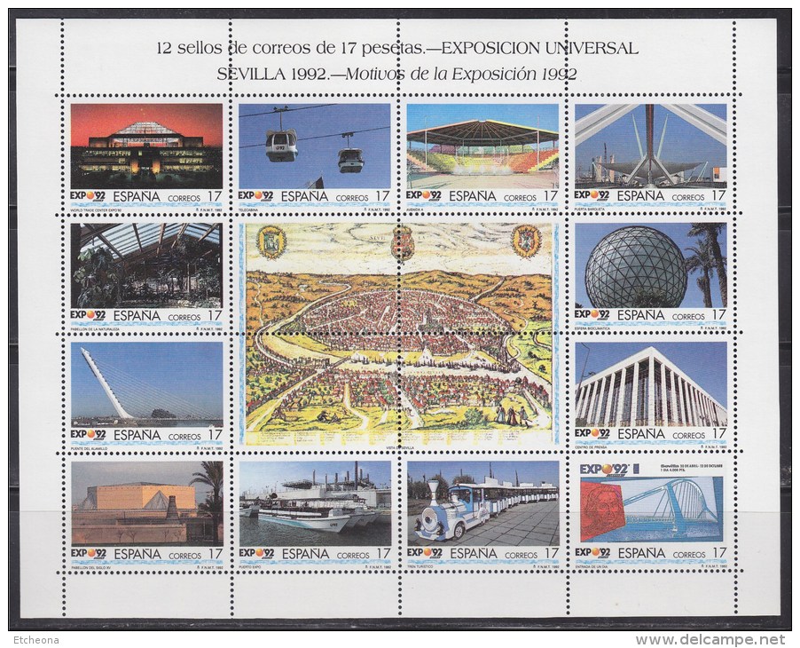 = Bloc Sevilla92, Espagne, 12 Timbres Neufs Gommés Vues De L'Expo - 1992 – Séville (Espagne)