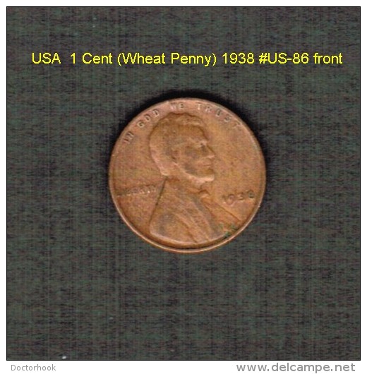 U.S.A.   1  CENT (WHEAT PENNY)  1938  (KM # 132) (US-86) - 1909-1958: Lincoln, Wheat Ears Reverse