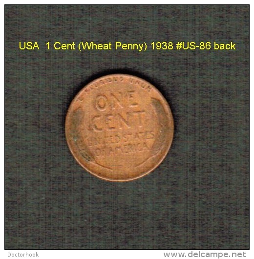 U.S.A.   1  CENT (WHEAT PENNY)  1938  (KM # 132) (US-86) - 1909-1958: Lincoln, Wheat Ears Reverse