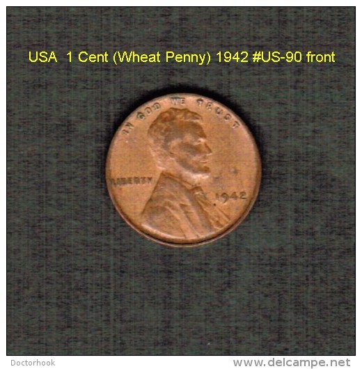 U.S.A.   1  CENT (WHEAT PENNY)  1942  (KM # 132) (US-90) - 1909-1958: Lincoln, Wheat Ears Reverse
