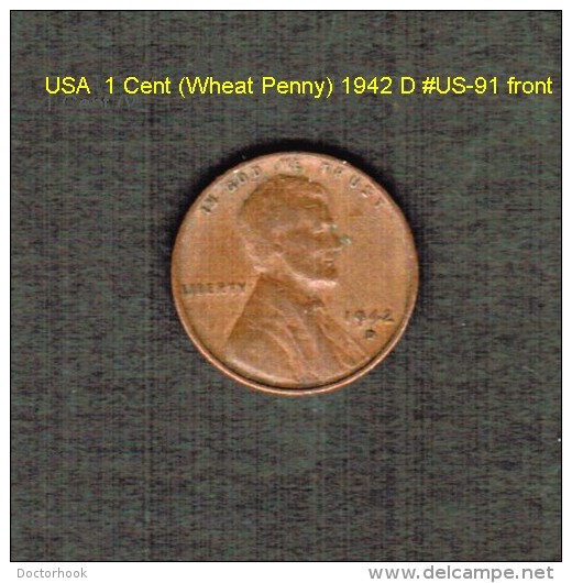 U.S.A.   1  CENT (WHEAT PENNY)  1942 D  (KM # 132) (US-91) - 1909-1958: Lincoln, Wheat Ears Reverse