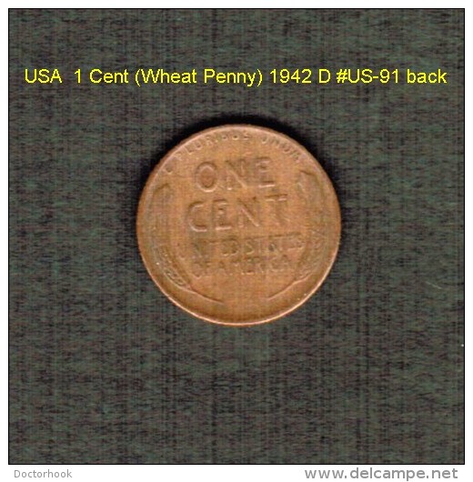 U.S.A.   1  CENT (WHEAT PENNY)  1942 D  (KM # 132) (US-91) - 1909-1958: Lincoln, Wheat Ears Reverse