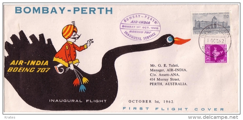 Old Letter - India, Air-India, Bombay-Perth - Poste Aérienne