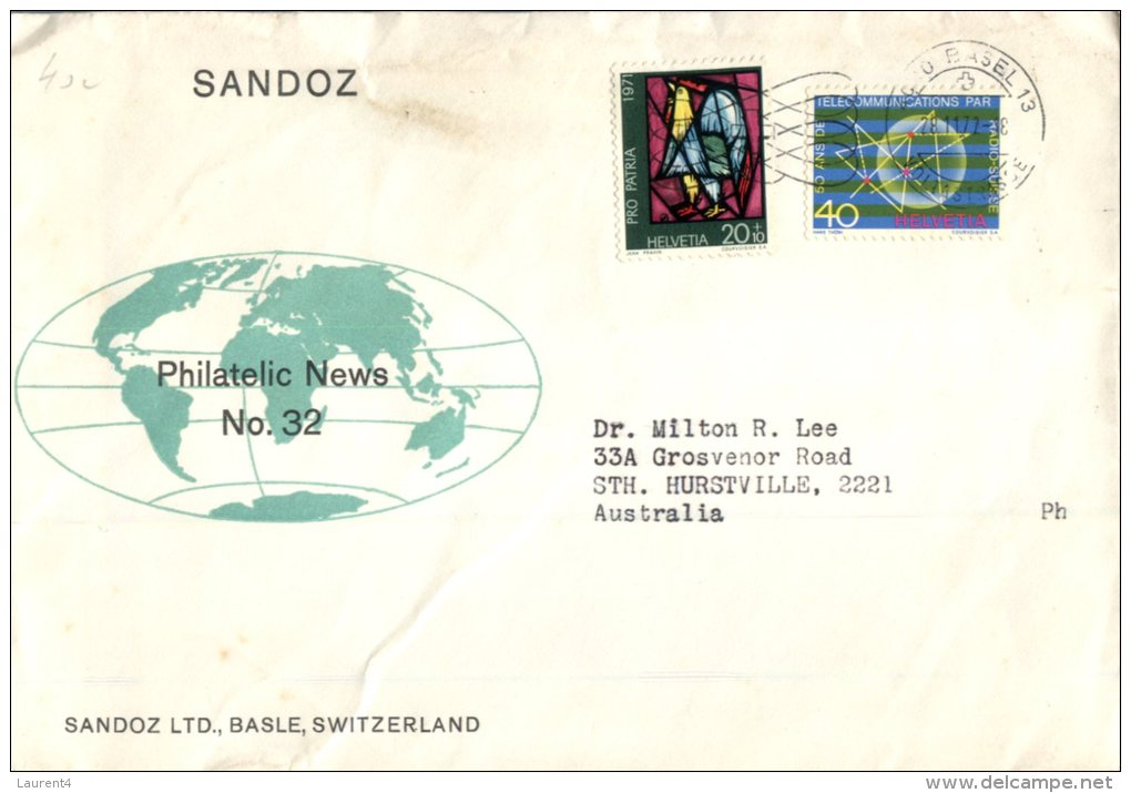 (117) Commercial FDC Cover Posted From Switzerland To Australia - Posted 1972 - Brieven En Documenten