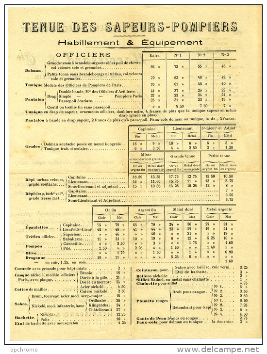 Publicité Harrissard Rue Lesdiguières Paris Fournitures Générales Sapeurs-Pompiers Tarif Tenues Officiers Sapeurs 1903 - Werbung