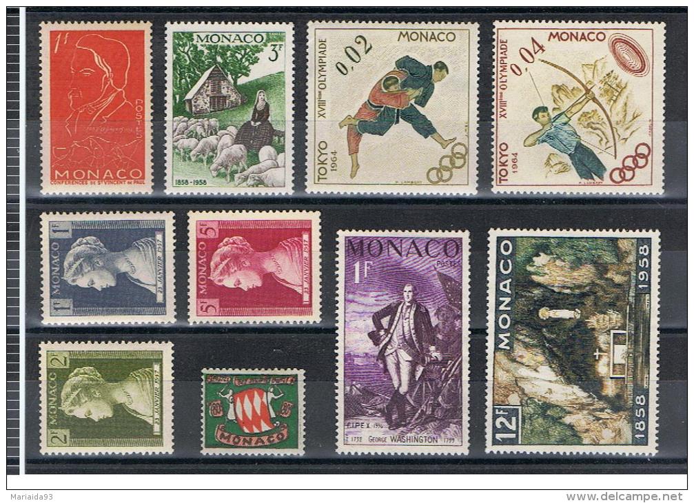 MONACO - LOT DE 10 TIMBRES NEUFS SANS GOMME OU AVEC TRACE DE CHARNIERE - Collections, Lots & Séries