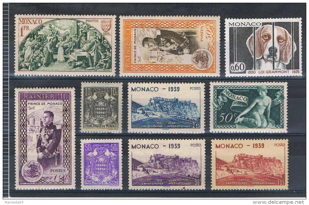 MONACO - LOT DE 10 TIMBRES NEUFS SANS GOMME OU AVEC TRACE DE CHARNIERE - Collections, Lots & Series