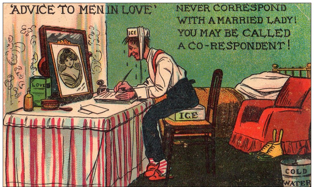 POSTED POSTCARD - - VINTAGE HUMOUR /COMIC - ADVICE TO MEN IN LOVE   - - Humor