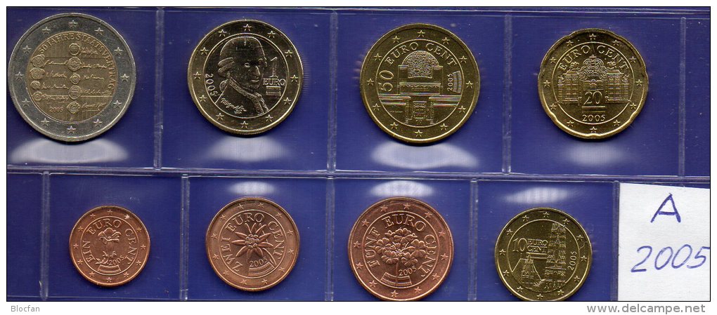 EURO Jahres-Set Österreich 2005 Stg.14€ Stempelglanz Staatlichen Münze In Wien 1C. - 2€ Set With 2€-SM Coins Of Austria - Oostenrijk