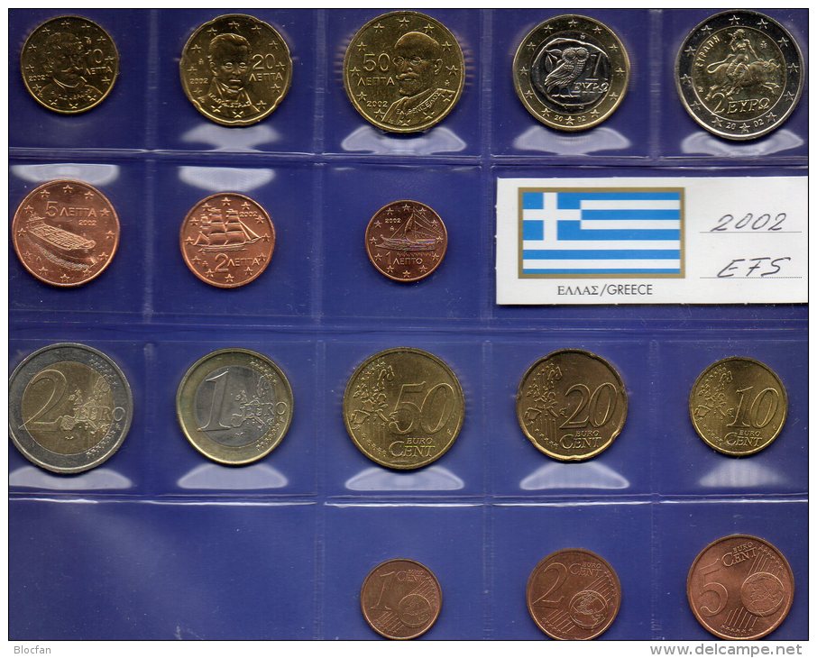 EFS-set EURO Griechenland 2002 Fremd-Ausgaben In Athen Stg. 37€ Stempelglanz Der Staatliche Münze 1C.-2€ Coins Of Hellas - Grèce