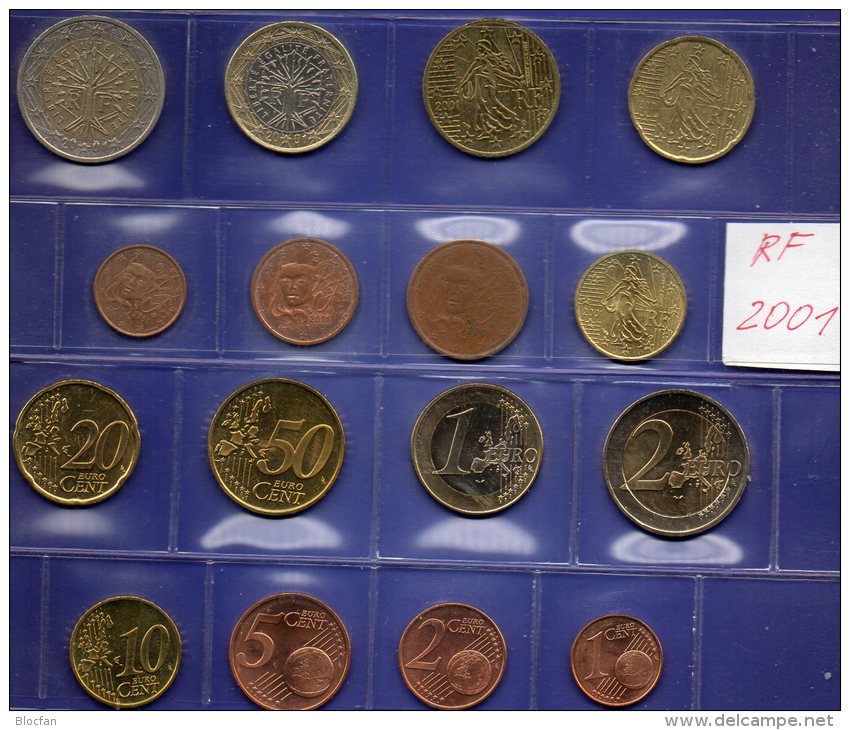 EURO-Satz Frankreich 2001 Prägeanstalt Paris Stg 20€ Im Stempelglanz Der Staatlichen Münze 1C.-2€ With 8 Coins Of FRANCE - Autres & Non Classés