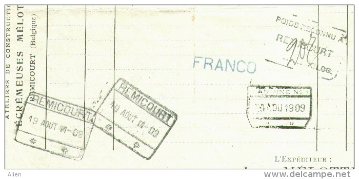Document Van Remicourt Naar Naninne  1909 - "Poids Reconnu Remicourt" Etc... - Andere & Zonder Classificatie