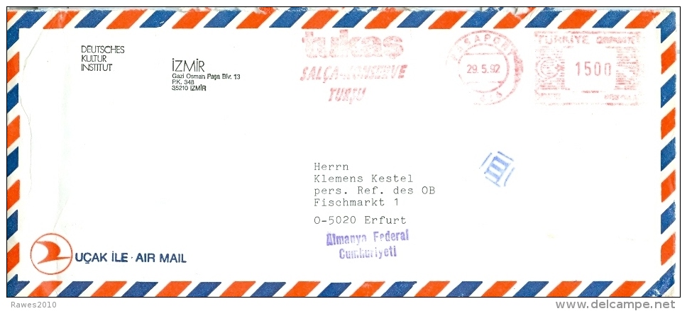 Türkei Izmir AFS 1992 Deutsches Kulturinstitut Luftpostbrief Nach Deutschland - Unused Stamps