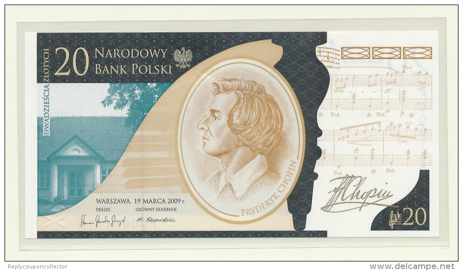 POLAND - 20 Zlotych  2009 , Fryderyk Chopin - Uncirculated , Big Letter, Dispatch = 7,70 EURO (registered) - Polen