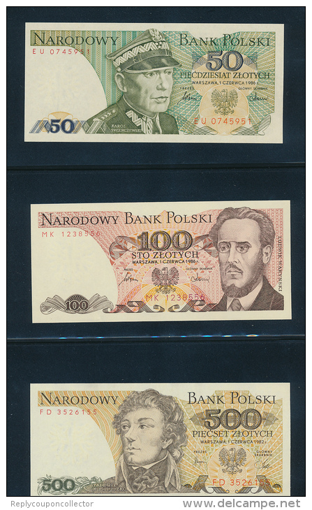 POLAND - 8 Banknoten  10 Zlotych - 10000 Zlotych - Uncirculated , Big Letter, Dispatch = 7,70 EURO (registered) - Polen