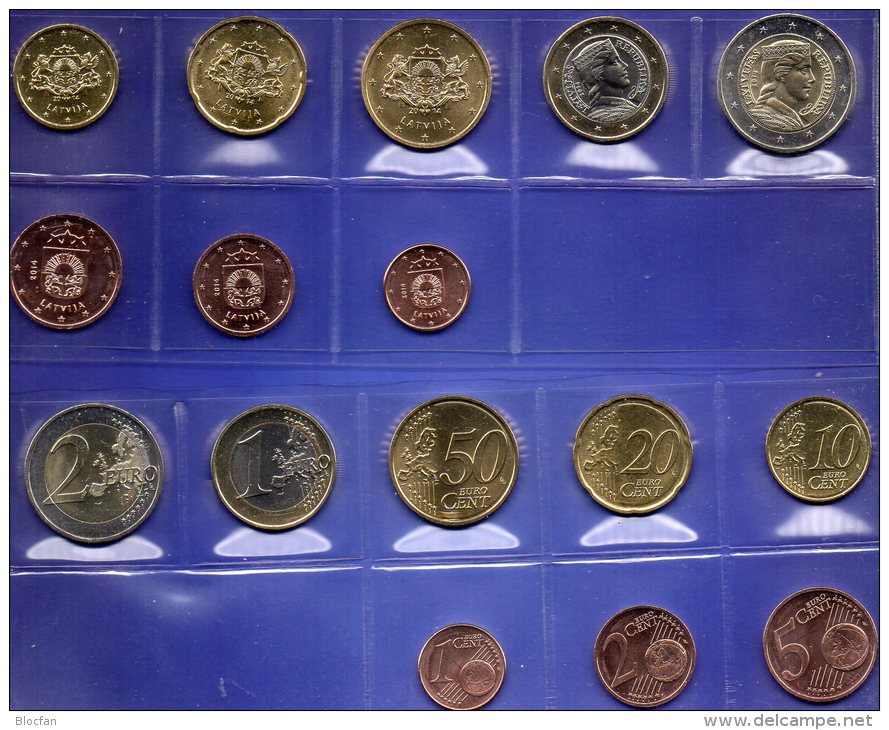 New EURO-Einführung Lettland 2014 Stg 22€ Stempelglanz Der Staatlichen Münze Riga Set 1C. - 2€ Coins Republik Of Latvija - Latvia