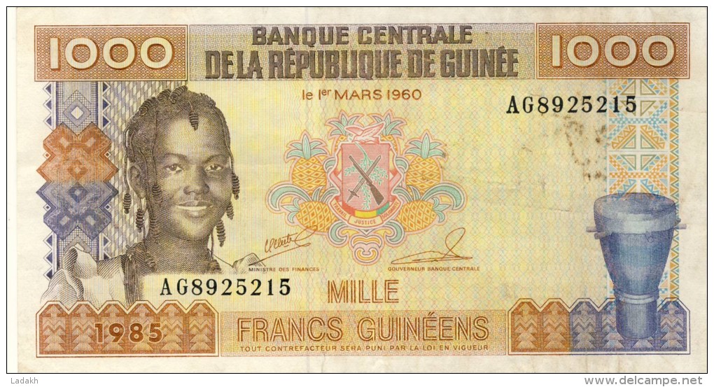 BILLET # GUINEE # 1985 #  1000 FRANCS GUINEENS  # PICK 32 # CIRCULE # - Guinée
