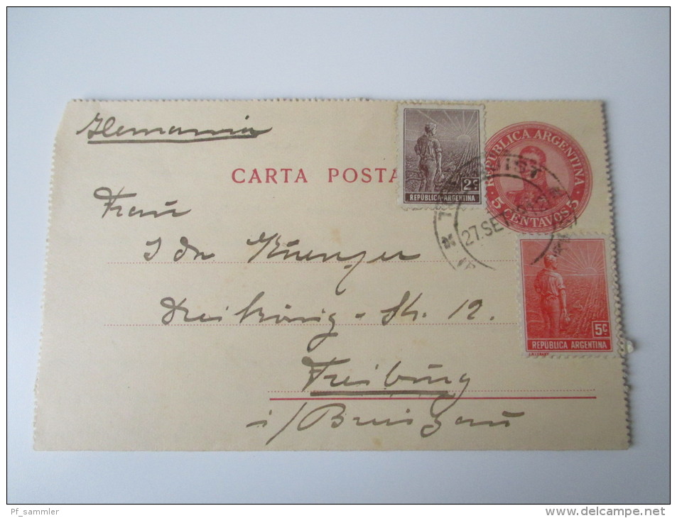 Argentinien 1912 Kartenbrief / Ganzsache Nach Deutschland Mit Zusatzfrankatur!! - Ganzsachen