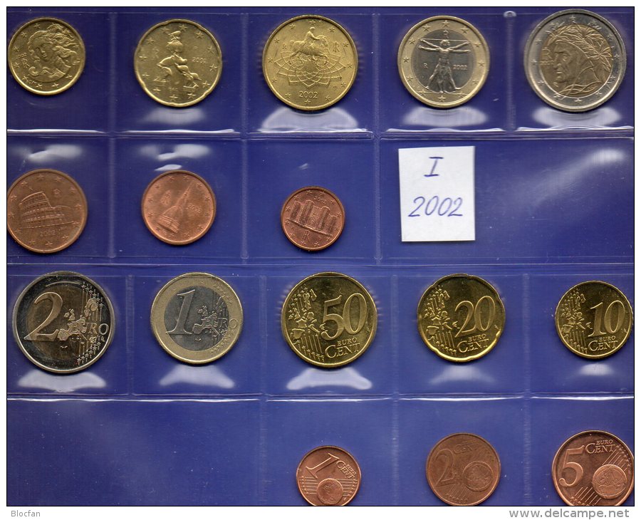 EURO Einführung Italien 2002 Prägeanstalt Rom Stg. 18€ Stempelglanz Der Staatlichen Münze 1C.- 2€ New Set Coins Of Italy - Jahressets & Polierte Platten