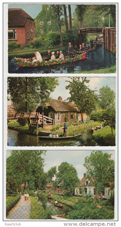 6 Ansichten Kleinformaat : GIETHOORN Met Punters/Trouwerij/Boten/Melkvervoer-    Holland/Nederland (3 Scans) - Giethoorn