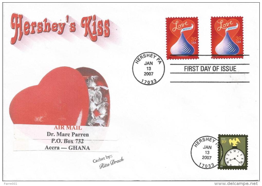 USA 2007 Hershey Love Kiss FDC Cover To Ghana - Andere & Zonder Classificatie