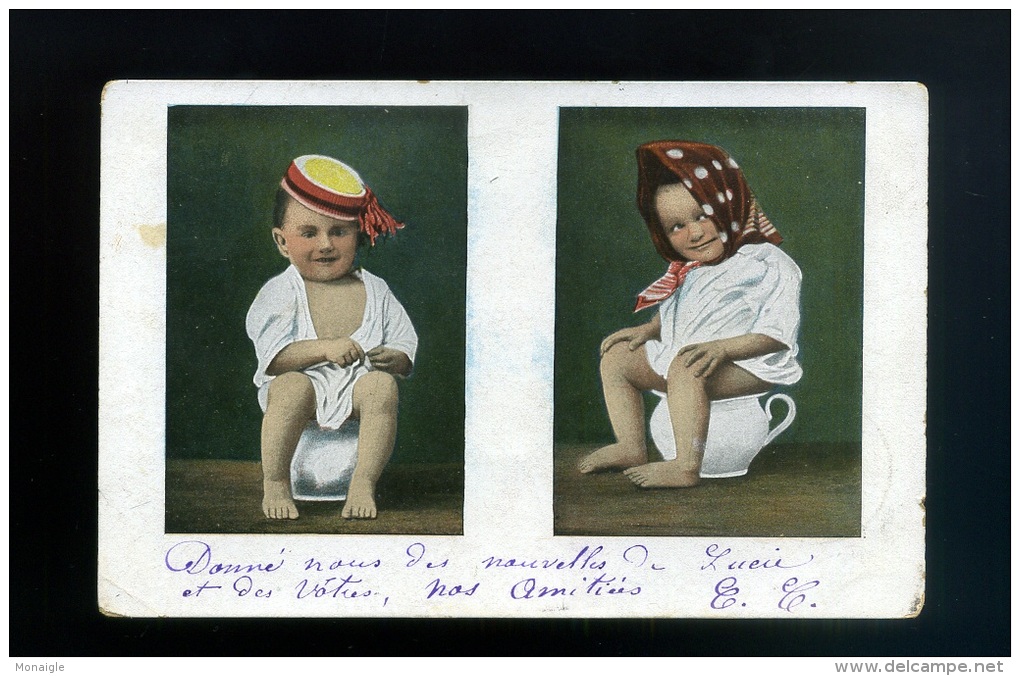 Enfant Carte Pipi Caca  Pot Humour  Série 201 - Bébé  Avec Chapeau Foulard - Humorkaarten