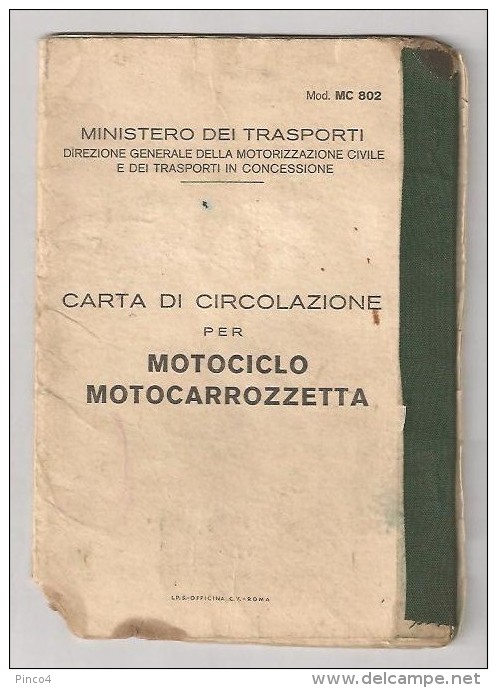 MOTO GUZZI PA V 35 ANNO 1978 LIBRETTO DI CIRCOLAZIONE ** AD USO COLLEZIONISTICO ** - Motorräder