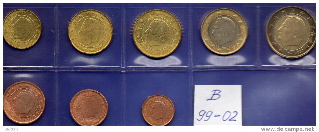 Mix-set Belgien EURO 1999-2002 Prägeanstalt Brüssel Stg. 24€ Stempelglanz Der Staatlichen Münze 1C.- 2€ Coins Of Belgica - Belgium